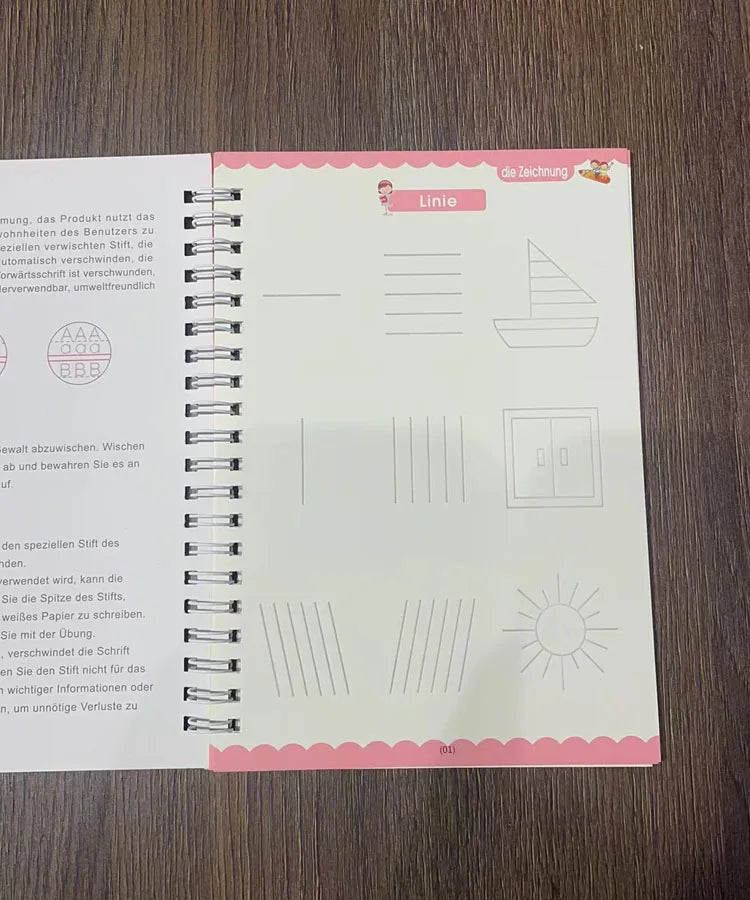 Caderno de Escrita Caligráfica Educacional Reutilizável para Crianças, Livro