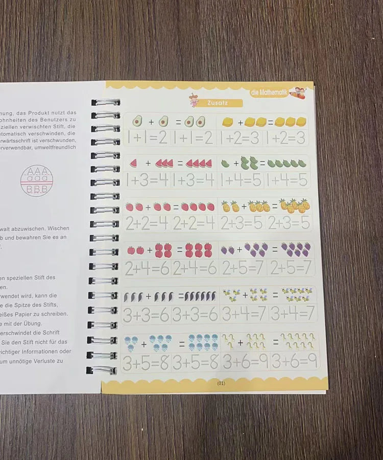 Caderno de Escrita Caligráfica Educacional Reutilizável para Crianças, Livro