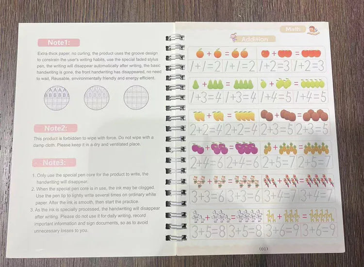 Caderno de Escrita Caligráfica Educacional Reutilizável para Crianças, Livro