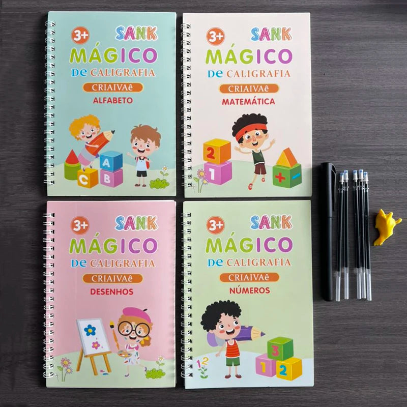 Caderno de Escrita Caligráfica Educacional Reutilizável para Crianças, Livro