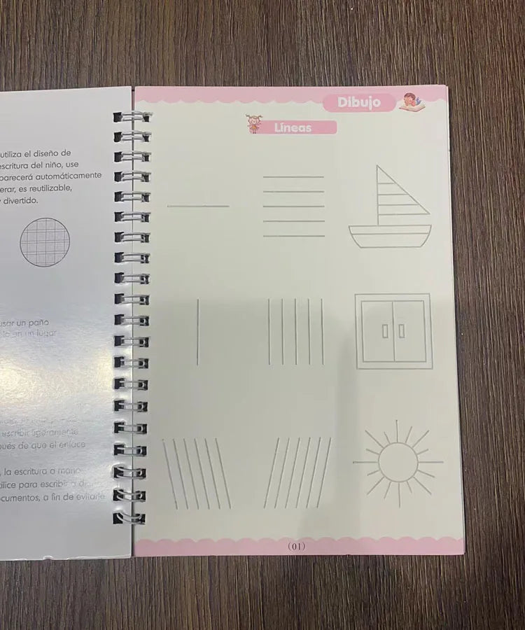 Caderno de Escrita Caligráfica Educacional Reutilizável para Crianças, Livro