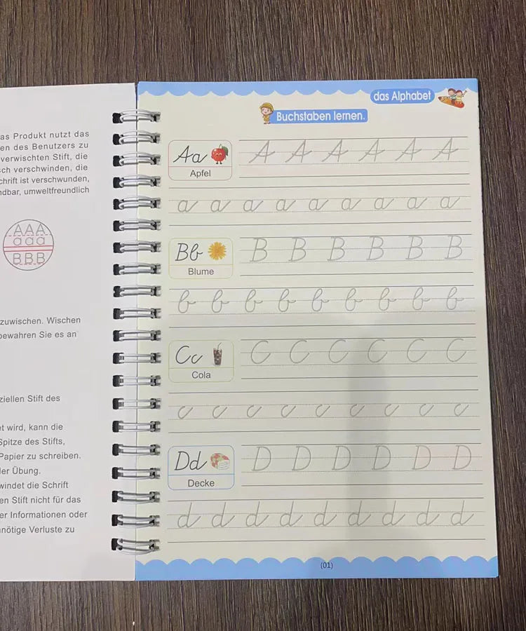 Caderno de Escrita Caligráfica Educacional Reutilizável para Crianças, Livro