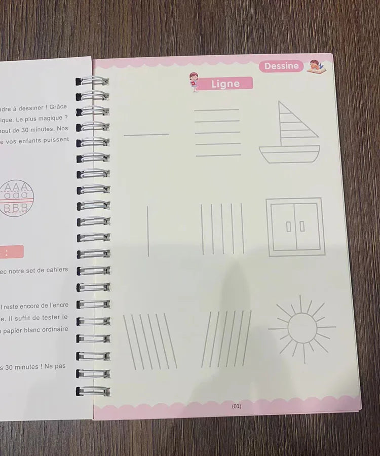 Caderno de Escrita Caligráfica Educacional Reutilizável para Crianças, Livro