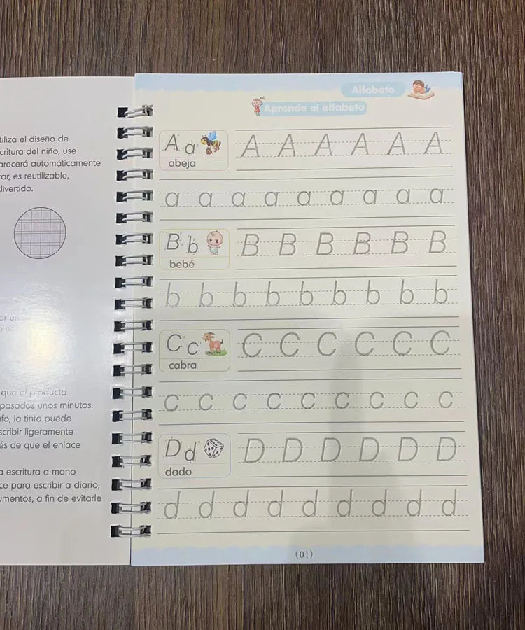 Caderno de Escrita Caligráfica Educacional Reutilizável para Crianças, Livro