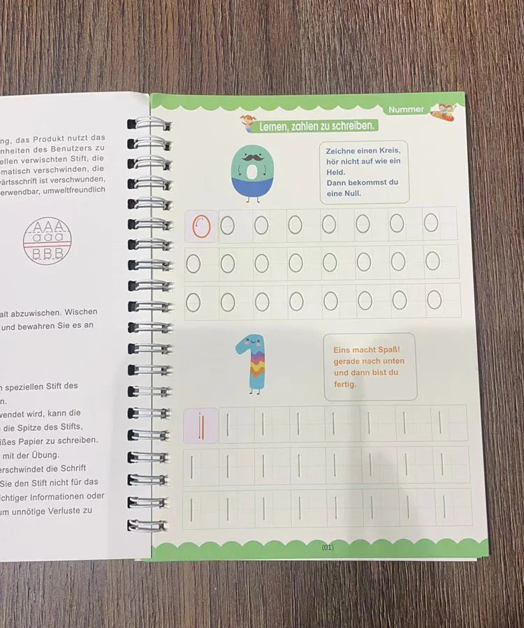 Caderno de Escrita Caligráfica Educacional Reutilizável para Crianças, Livro