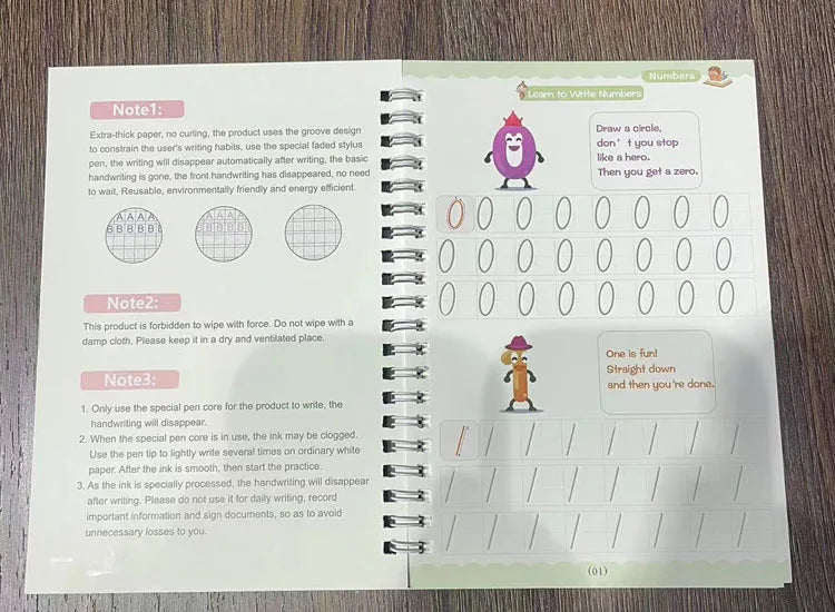 Caderno de Escrita Caligráfica Educacional Reutilizável para Crianças, Livro