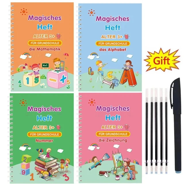 Caderno de Escrita Caligráfica Educacional Reutilizável para Crianças, Livro