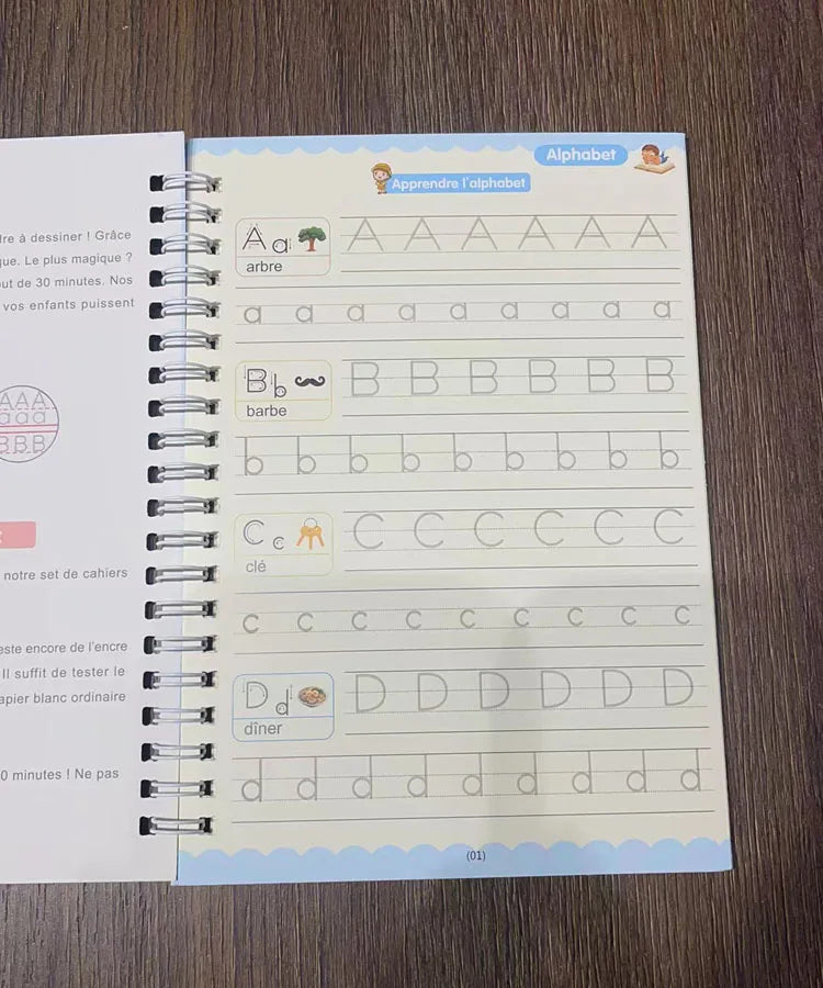 Caderno de Escrita Caligráfica Educacional Reutilizável para Crianças, Livro