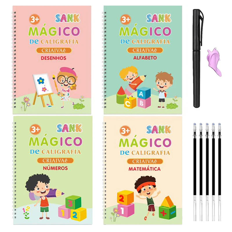 Caderno de Escrita Caligráfica Educacional Reutilizável para Crianças, Livro