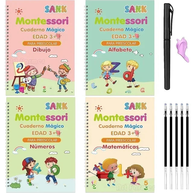 Caderno de Escrita Caligráfica Educacional Reutilizável para Crianças, Livro