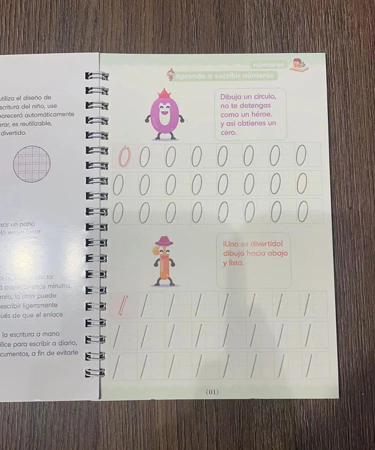 Caderno de Escrita Caligráfica Educacional Reutilizável para Crianças, Livro