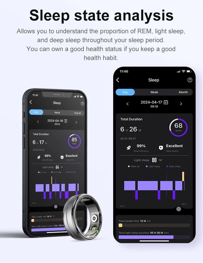 Anel Inteligente R06 para Homens e Mulheres com Monitor de Sono, Frequência Cardíaca, Oxigenação Sanguínea e Rastreador de Atividades Físicas, Resistente à Água