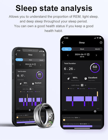Anel Inteligente R06 para Homens e Mulheres com Monitor de Sono, Frequência Cardíaca, Oxigenação Sanguínea e Rastreador de Atividades Físicas, Resistente à Água