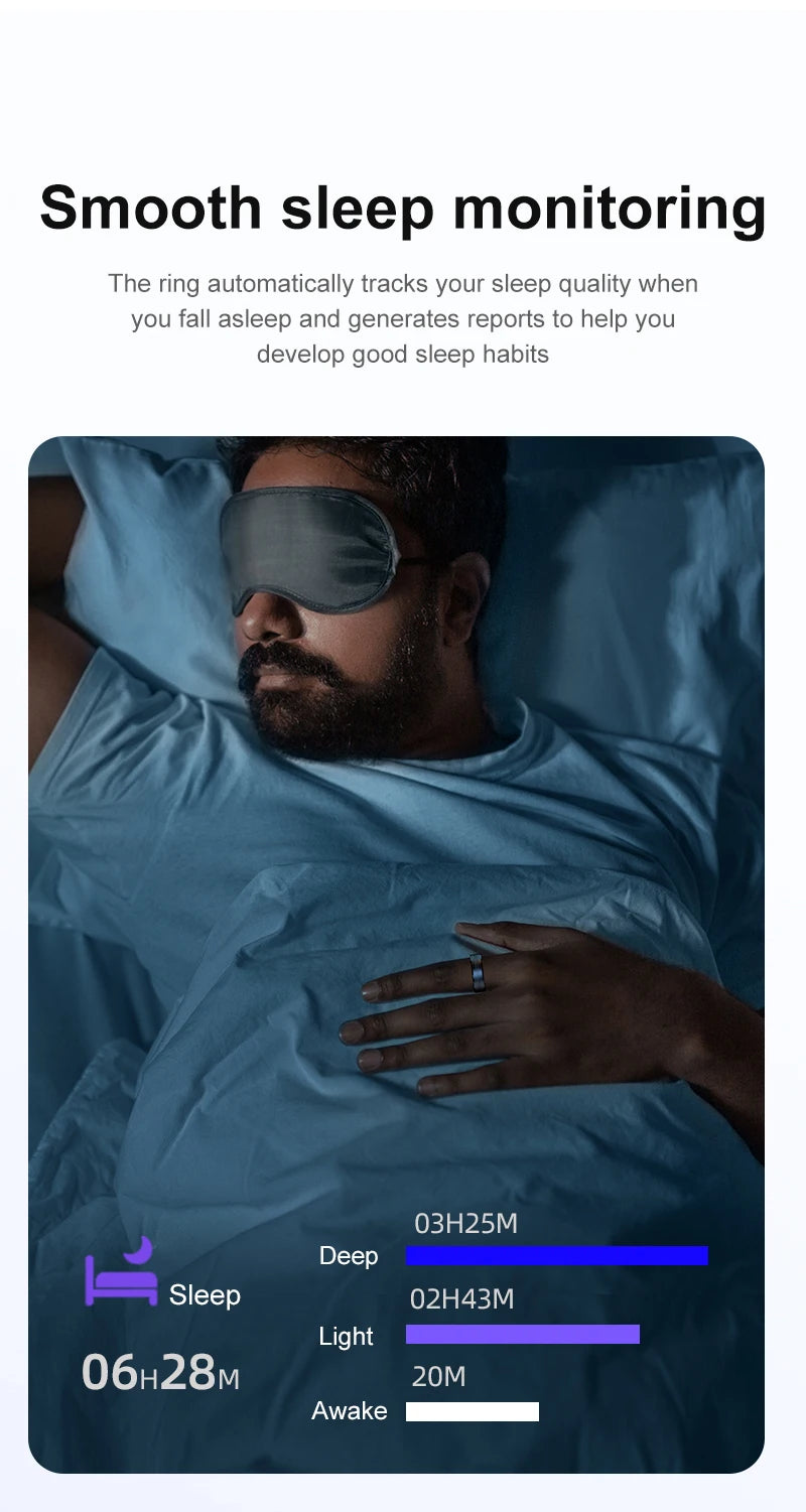 Anel Inteligente R06 para Homens e Mulheres com Monitor de Sono, Frequência Cardíaca, Oxigenação Sanguínea e Rastreador de Atividades Físicas, Resistente à Água