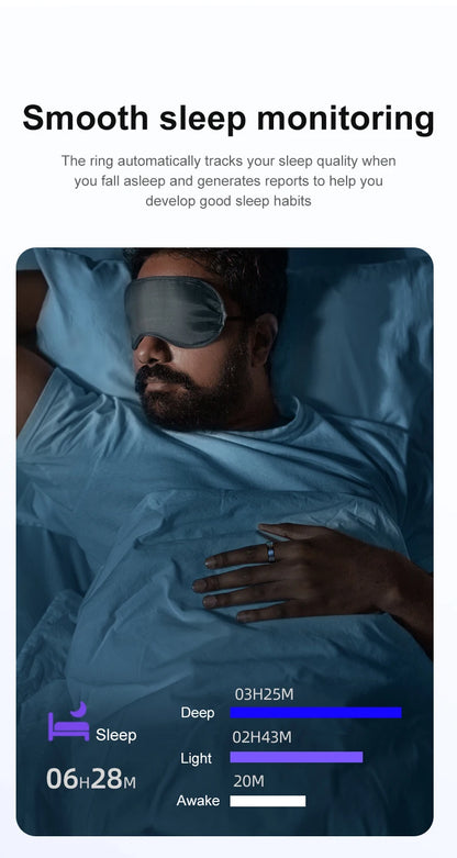 Anel Inteligente R06 para Homens e Mulheres com Monitor de Sono, Frequência Cardíaca, Oxigenação Sanguínea e Rastreador de Atividades Físicas, Resistente à Água