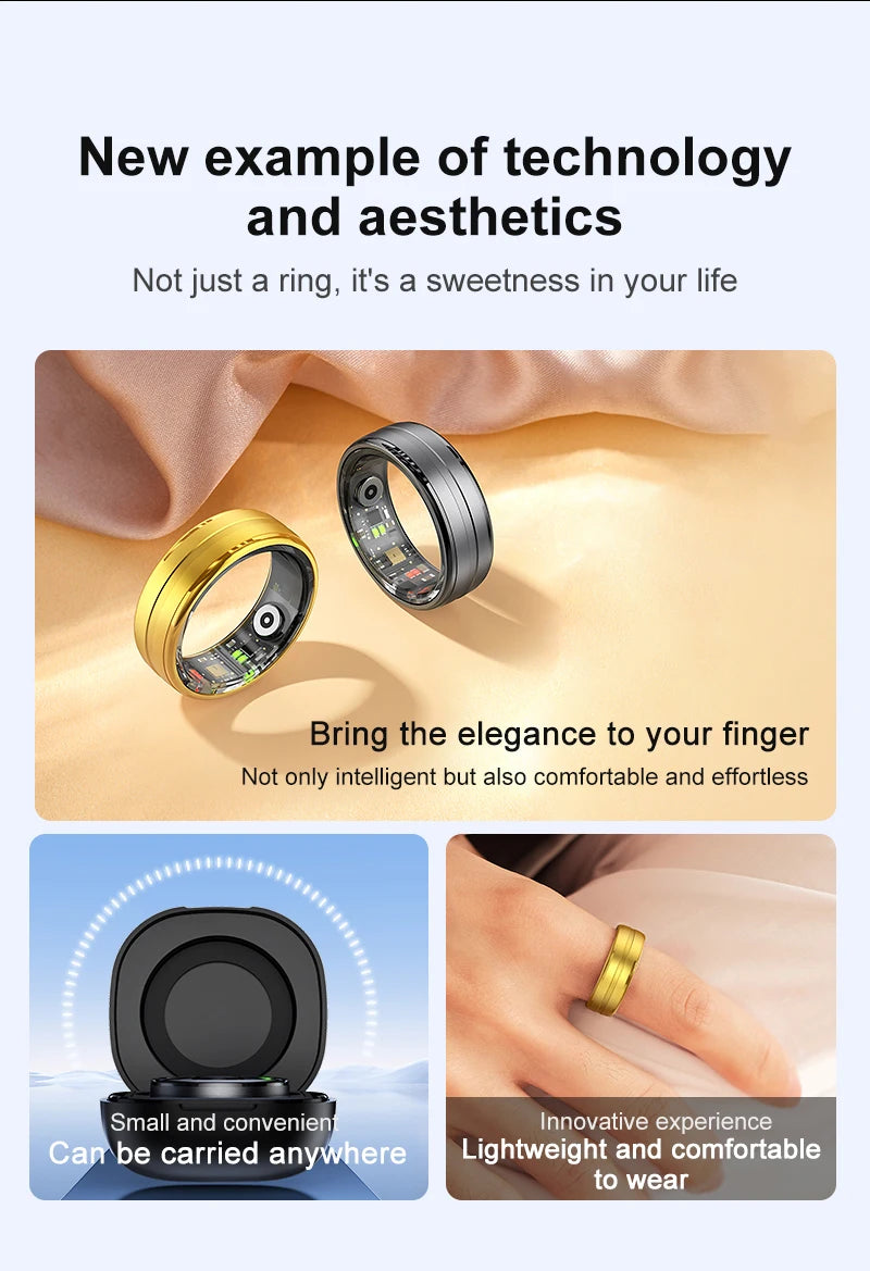 Anel Inteligente R06 para Homens e Mulheres com Monitor de Sono, Frequência Cardíaca, Oxigenação Sanguínea e Rastreador de Atividades Físicas, Resistente à Água